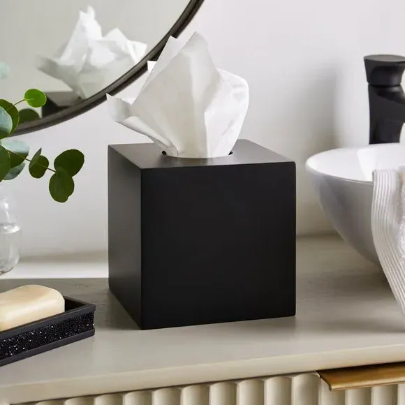 Square Tissue Box Cover - Black, Resin