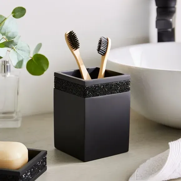 Square Toothbrush Holder - Black, Sparkle Finish image
