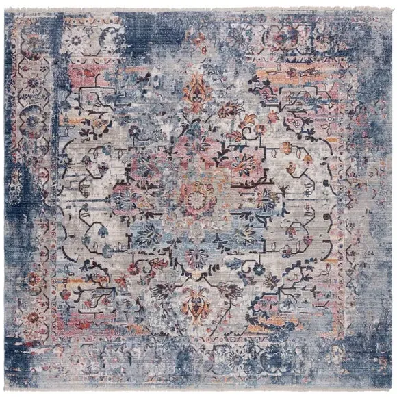 Square Traditional Rug - Blue, Polyester