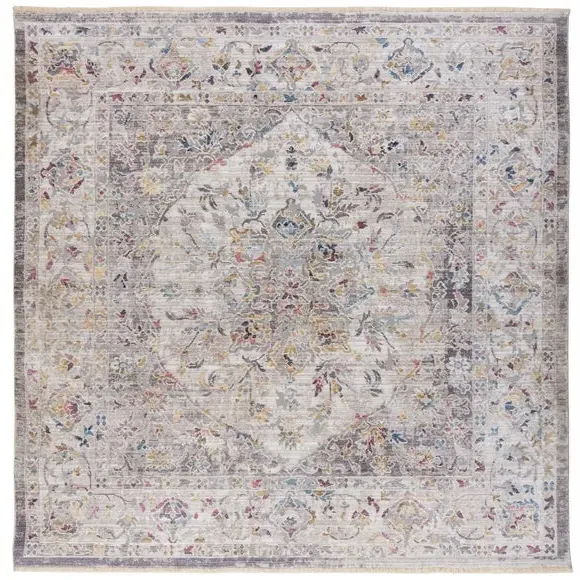 Square Traditional Rug - Silver, Polyester