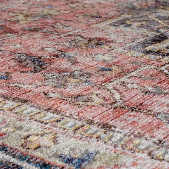 Square Traditional Rug with Fringe - Red, Polyester