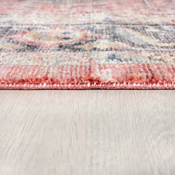 Square Traditional Rug with Fringe - Red, Polyester