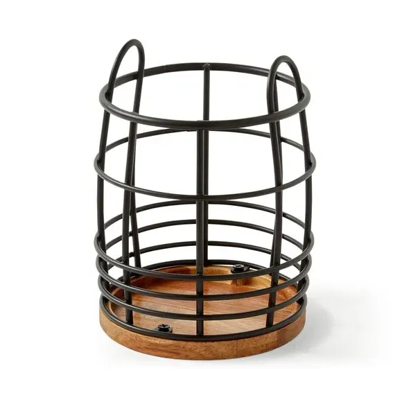 Square Utensil Pot - Black, Acacia Wood