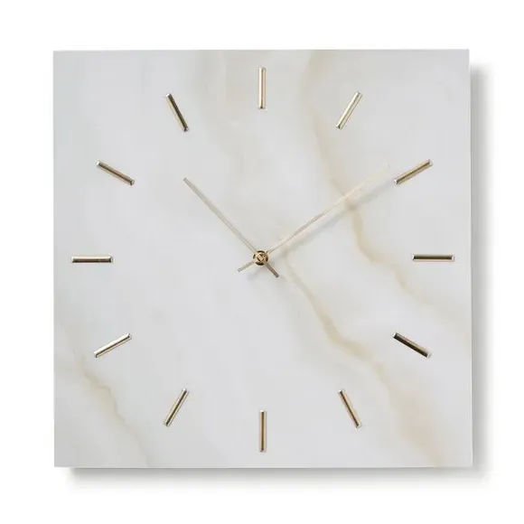 Square Wall Clock - Cream, Marble Effect