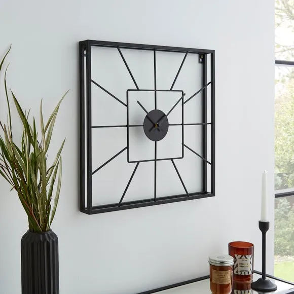 Square Wall Clock Indoor Outdoor - Black