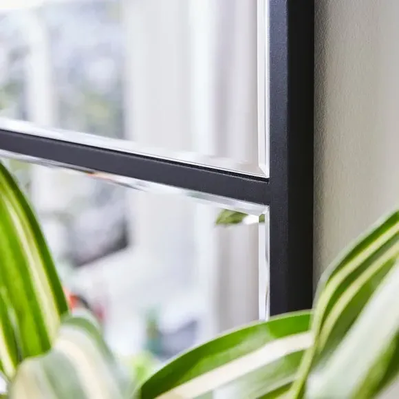 Square Wall Mirror with Window Design - Black