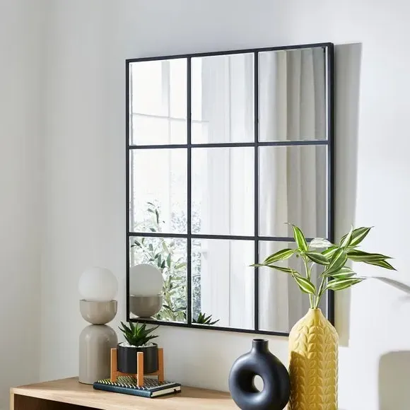 Square Wall Mirror with Window Design - Black image