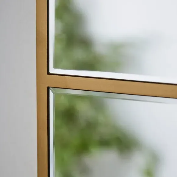 Square Wall Mirror with Window Design - Gold