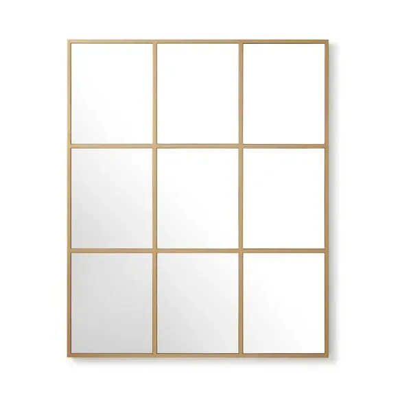 Square Wall Mirror with Window Design - Gold