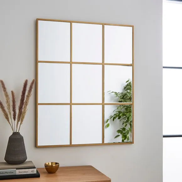 Square Wall Mirror with Window Design - Gold