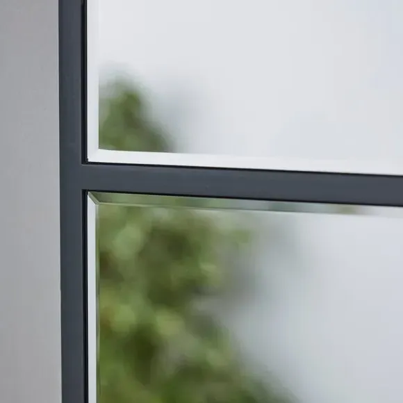 Square Wall Mirror with Window Design - Grey