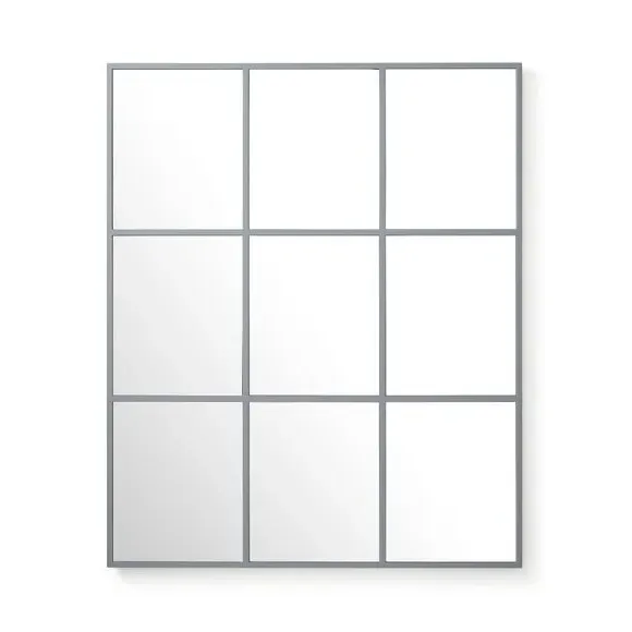 Square Wall Mirror with Window Design - Grey