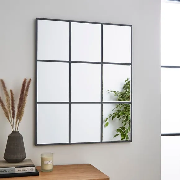 Square Wall Mirror with Window Design - Grey