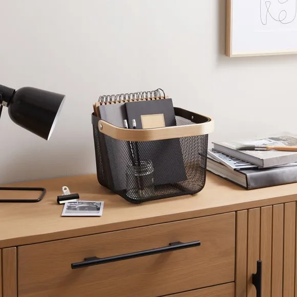 Square Wire Basket with Handle - Black, Steel image