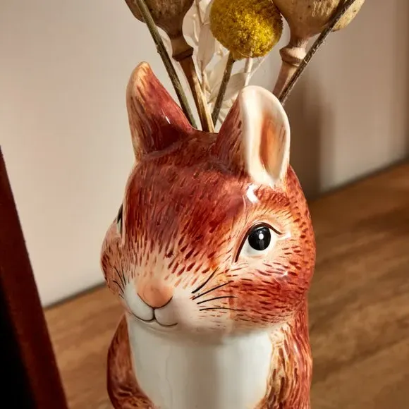 Squirrel Vase Hand Painted - Brown, Ceramic