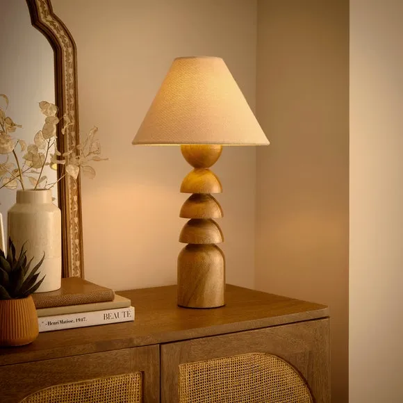 Stacked Table Lamp with Shade - Wood