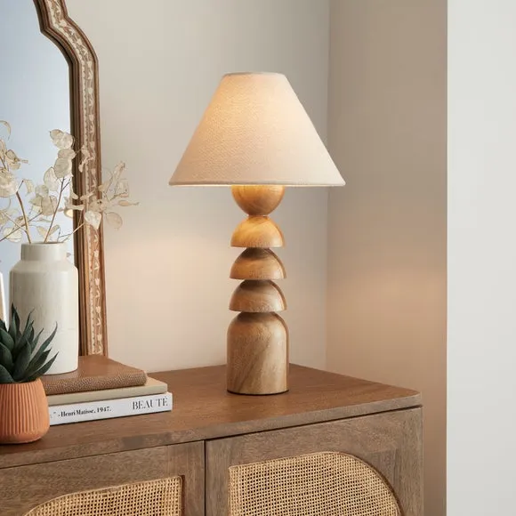 Stacked Table Lamp with Shade - Wood image