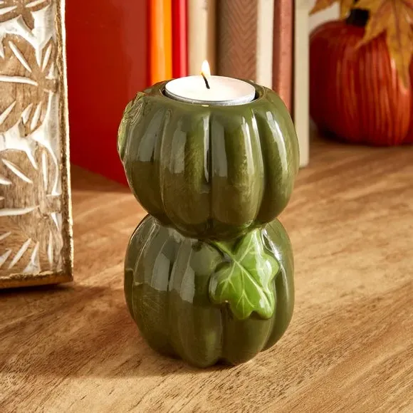 Stacking Pumpkin Candle Holder - Green, Ceramic