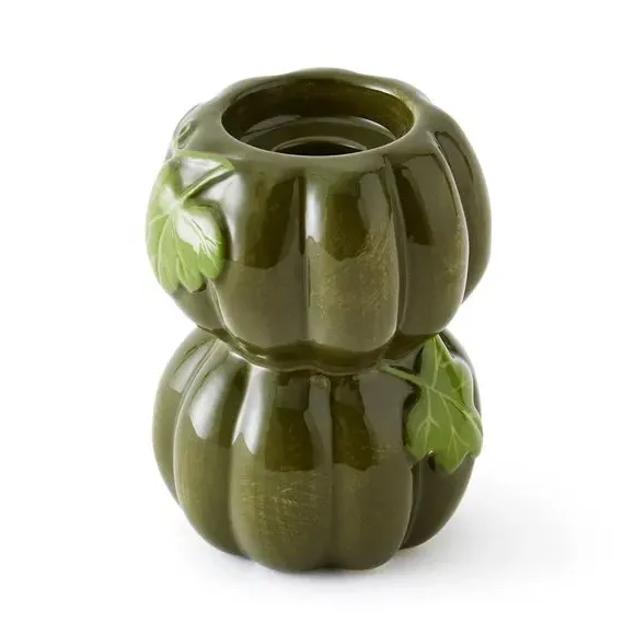 Stacking Pumpkin Candle Holder - Green, Ceramic