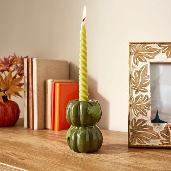 Stacking Pumpkin Candle Holder - Green, Ceramic image