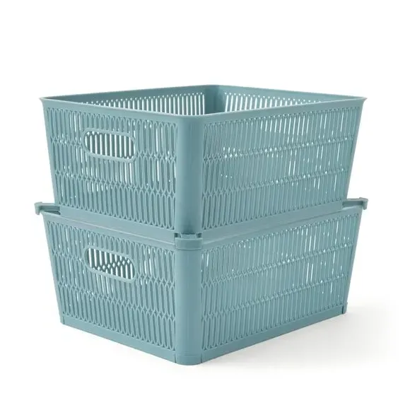 Stacking Storage Baskets with Handles - Blue
