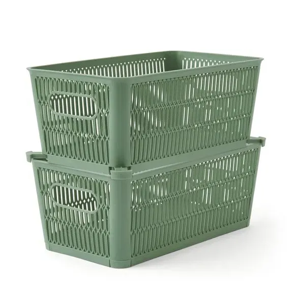 Stacking Storage Baskets with Handles - Green image
