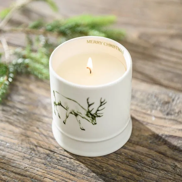 Stag Candle with Ceramic Jar - White, Ceramic