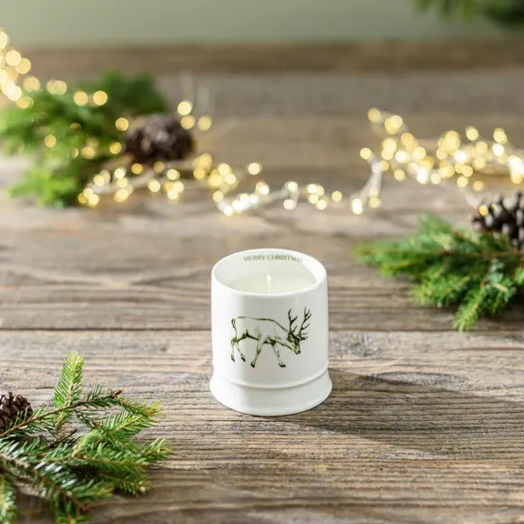 Stag Candle with Ceramic Jar - White, Ceramic
