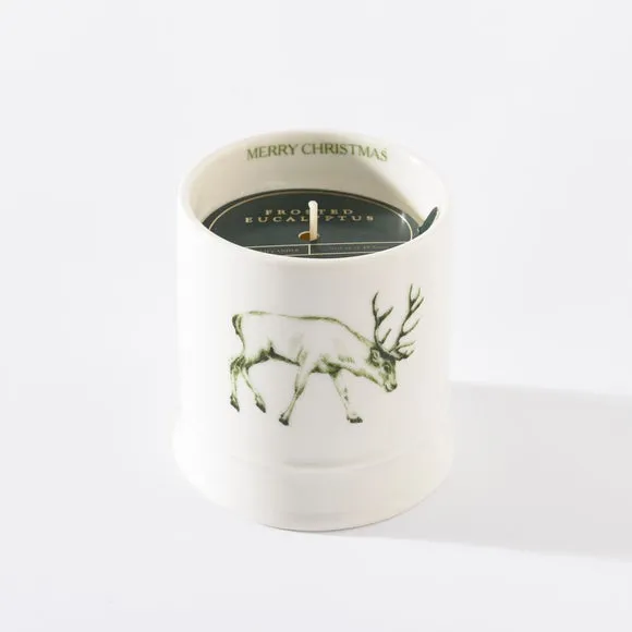 Stag Candle with Ceramic Jar - White, Ceramic
