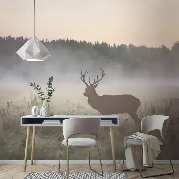 Stag Design Wall Mural - Natural, Non-Woven