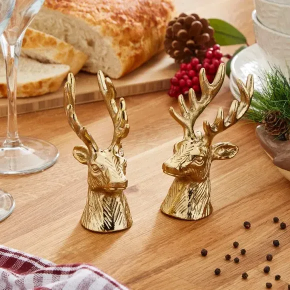 Stag Salt and Pepper Shakers - Gold, Aluminium