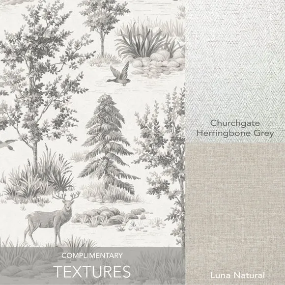 Stag Toile Wallpaper - Grey, Matte Finish