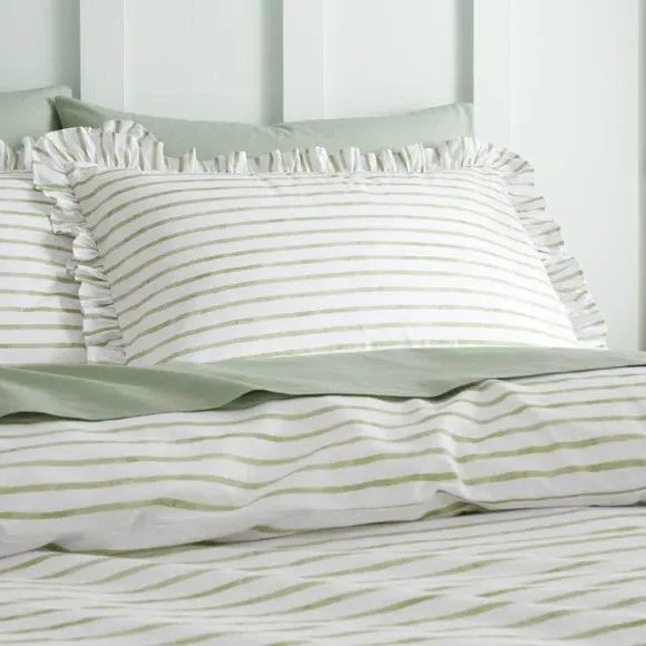 Standard Pillowcase Pair Frilled - Olive, Cotton image