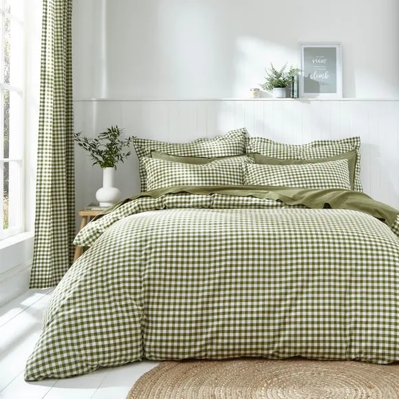 Standard Pillowcase Pair Gingham - Olive, Cotton
