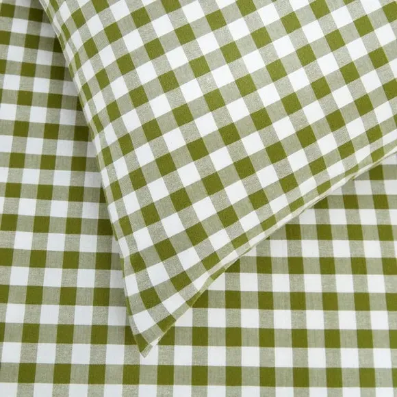 Standard Pillowcase Pair Gingham - Olive, Cotton