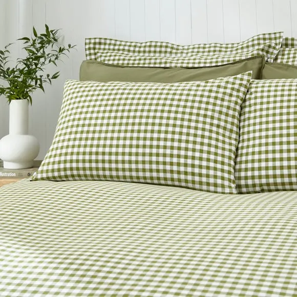 Standard Pillowcase Pair Gingham - Olive, Cotton