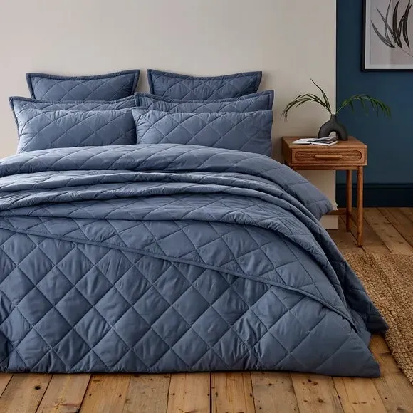 Standard Pillowcase Pair Quilted - Blue, Microfibre
