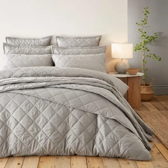 Standard Pillowcase Pair Quilted - Grey, Microfibre