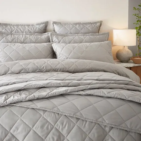 Standard Pillowcase Pair Quilted - Grey, Microfibre