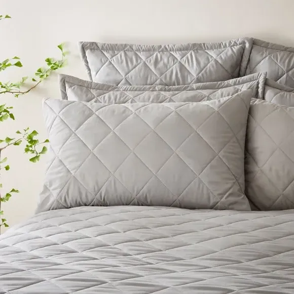 Standard Pillowcase Pair Quilted - Grey, Microfibre