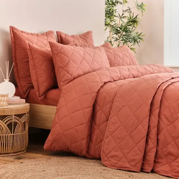 Standard Pillowcase Pair Quilted - Terracotta, Microfibre