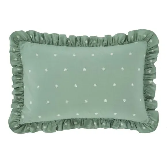 Standard Pillowcase Pair with Frills - Green, Cotton
