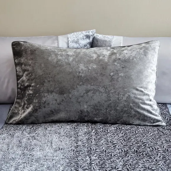 Standard Pillowcase with Piped Edge - Grey, Velour