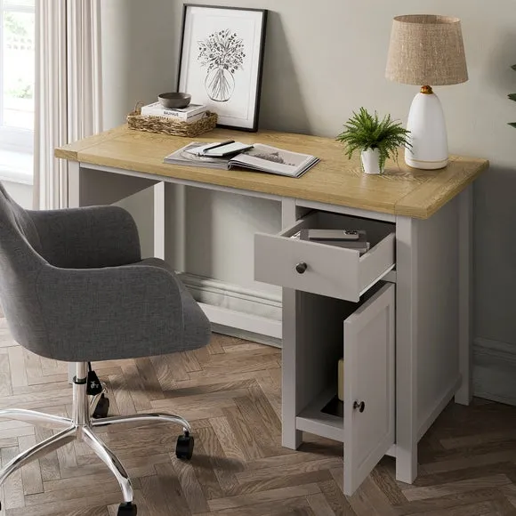 Standard Storage Desk with Shelf - Stone, Wood