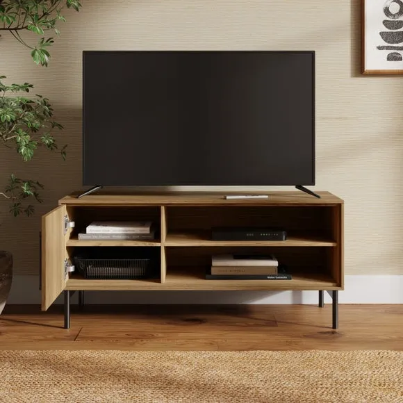 Standard TV Unit with Rattan Design - Oak, Wood