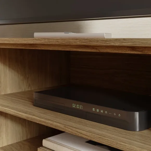 Standard TV Unit with Rattan Design - Oak, Wood