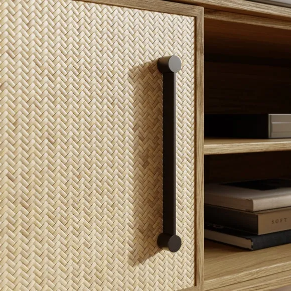 Standard TV Unit with Rattan Design - Oak, Wood