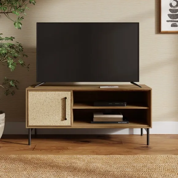 Standard TV Unit with Rattan Design - Oak, Wood image