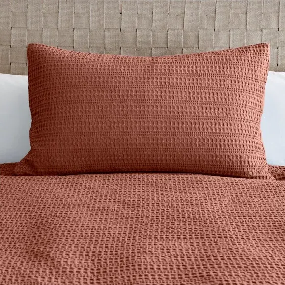 Standard Waffle Pillowcase - Terracotta, Cotton