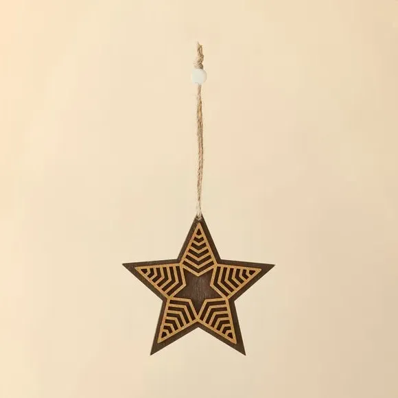 Star Hanging Decoration - Brown, Wood
